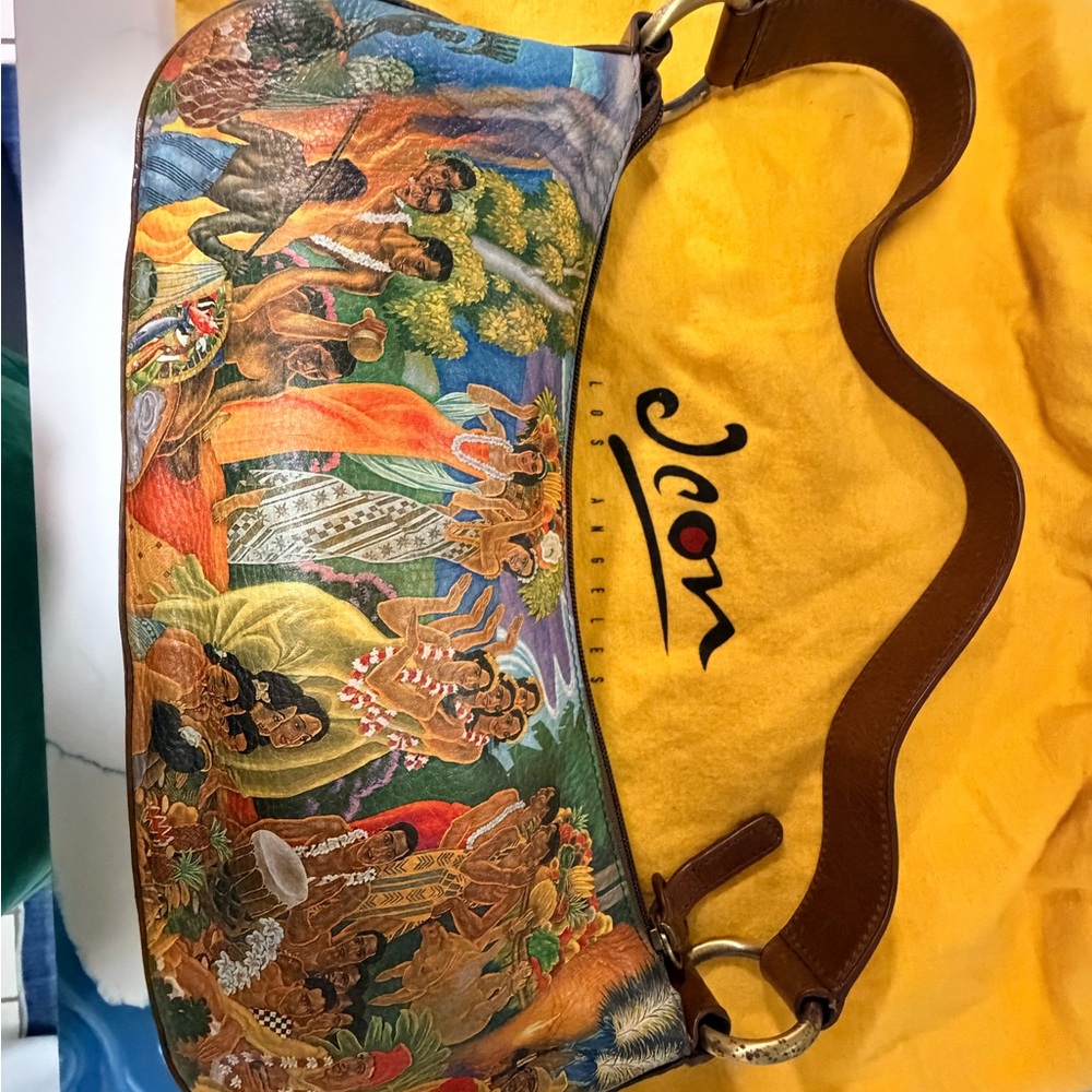 Icon Hand-Painted Hobo Shoulder Bag - Brown Leather Strap - Picture 2 of 9